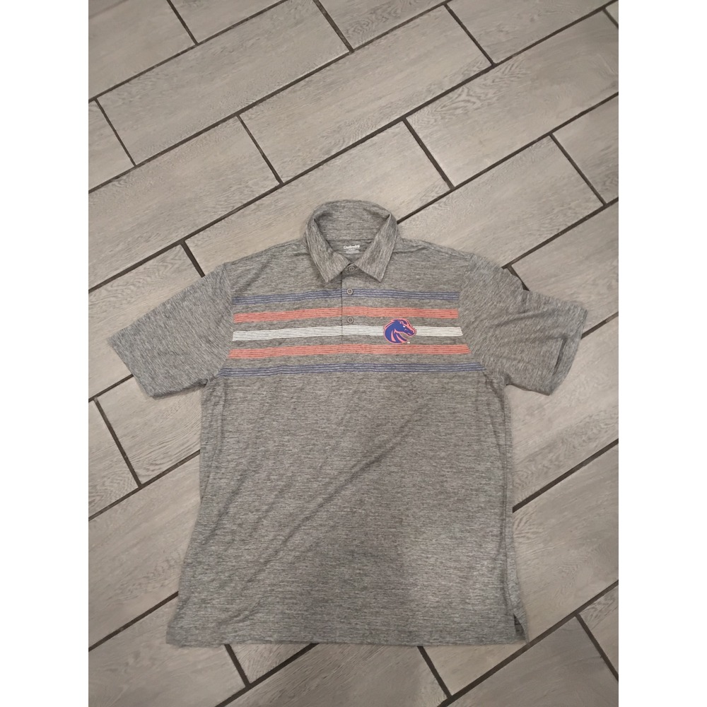 NWOT Captivating Mens‎ Gray Heathered Polo Shirt Boise State Broncos Logo L